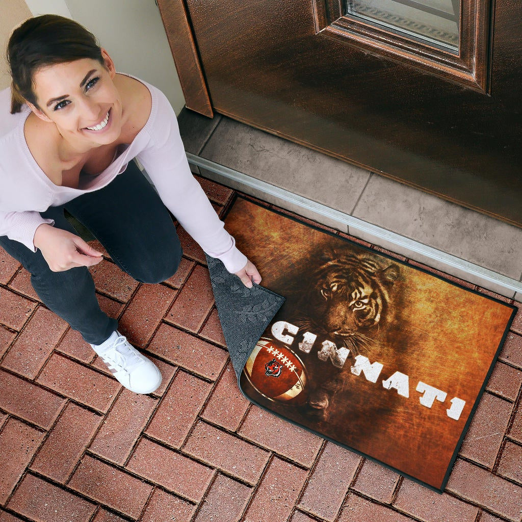 Cincinnati Bengals American Football Strong Bengal Tiger Rugby Ball Go Champion Door Mat Home Decor