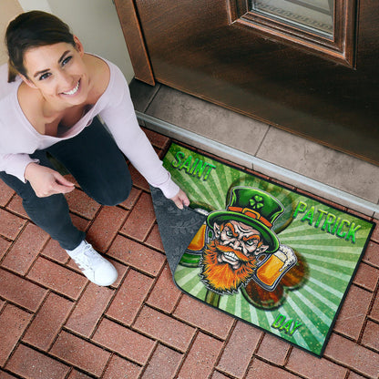 Saint Patrick's Leprechauns Beers Shamrock Spiral Green White Door Mat Home Decor