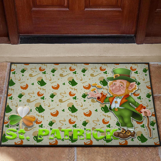 Saint Patrick's Leprechauns Artwork St. Patrick Symbols Patterns Door Mat Home Decor