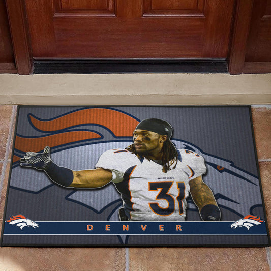 Denver American Football Broncos Justin 31 Watercolor Paintings Door Mat Home Decor