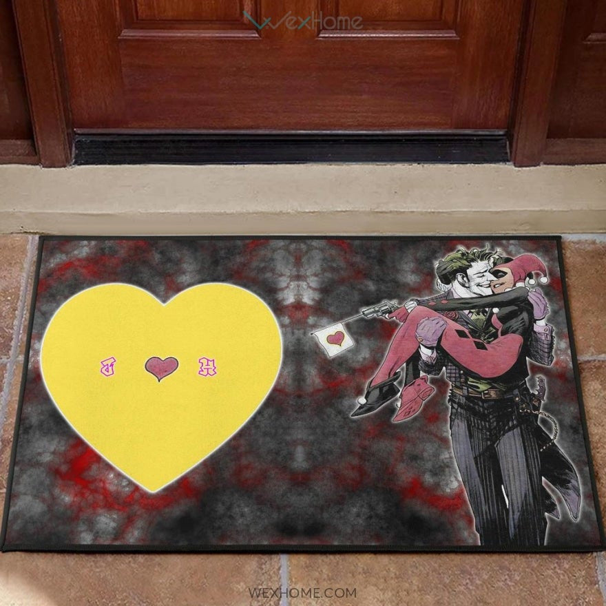 Horror Movie J & H Joker And Harley Quinn Love In Battle Door Mat Home Decor