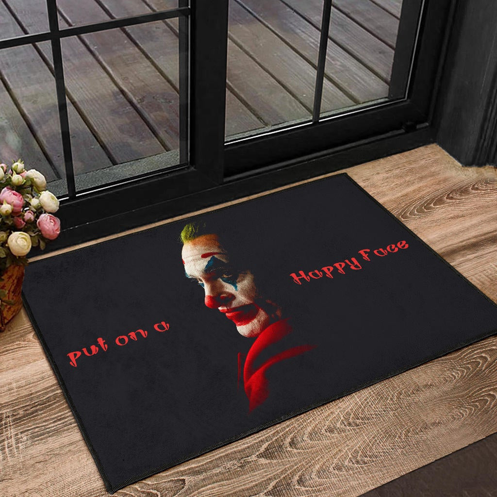 Horror Movie Joker Quote Put On A Happy Face Door Mat Home Decor