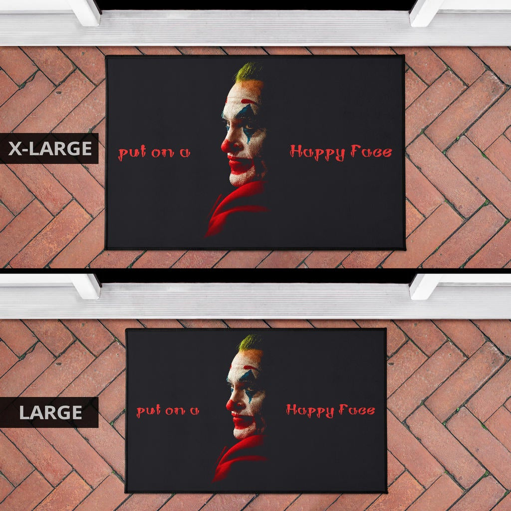 Horror Movie Joker Quote Put On A Happy Face Door Mat Home Decor