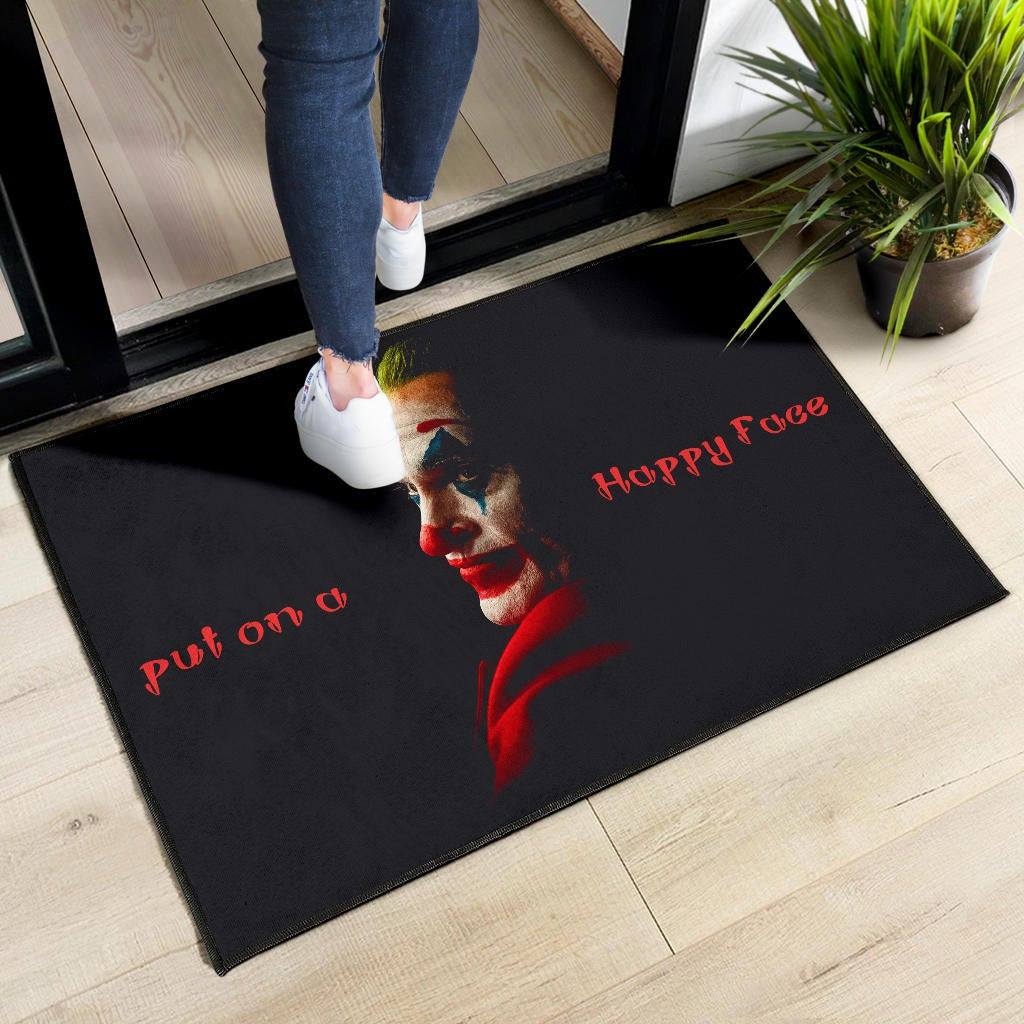 Horror Movie Joker Quote Put On A Happy Face Door Mat Home Decor