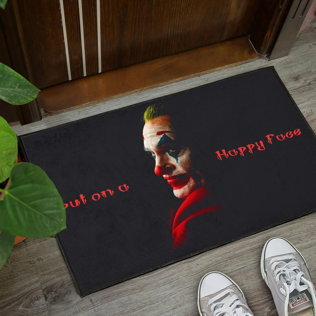 Horror Movie Joker Quote Put On A Happy Face Door Mat Home Decor