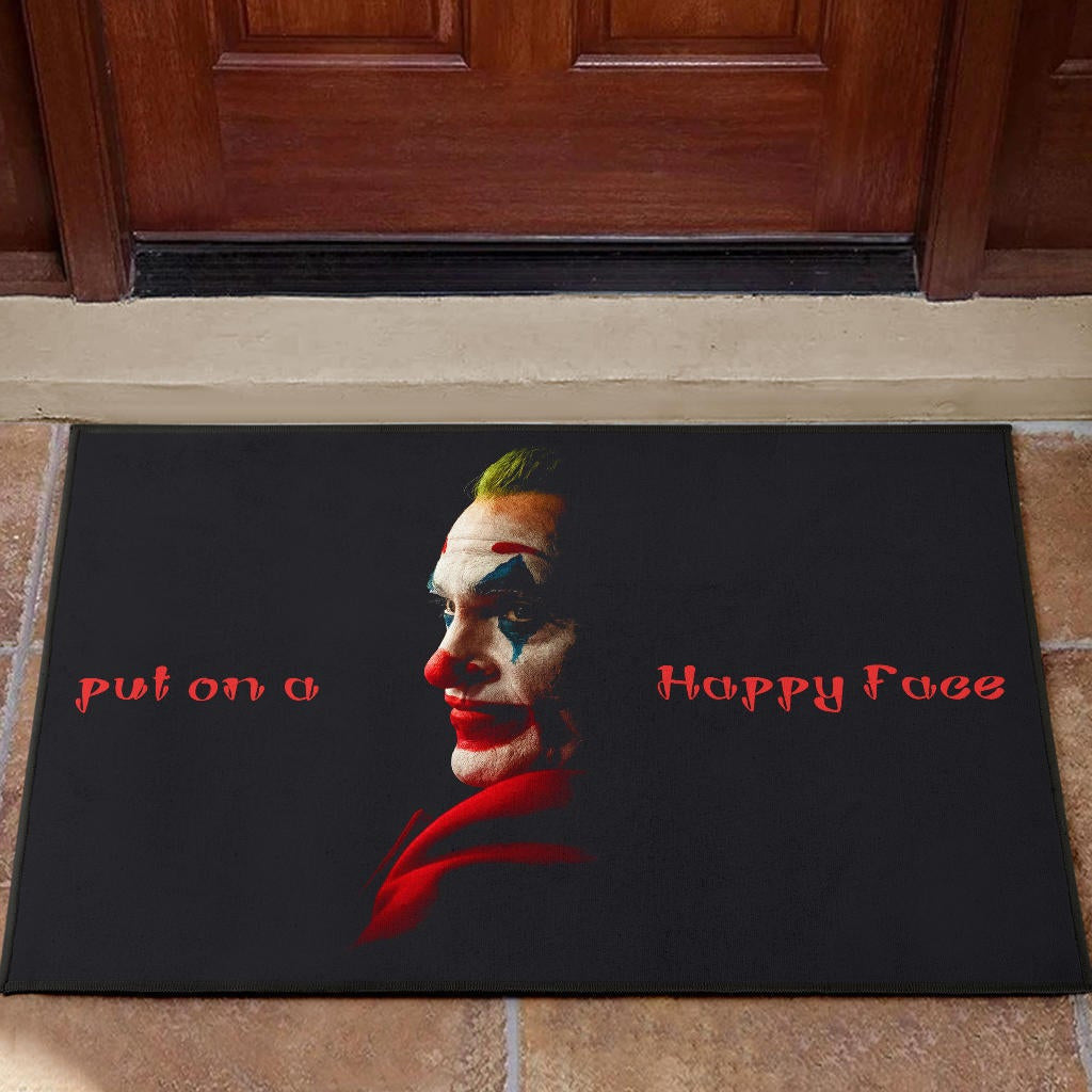 Horror Movie Joker Quote Put On A Happy Face Door Mat Home Decor