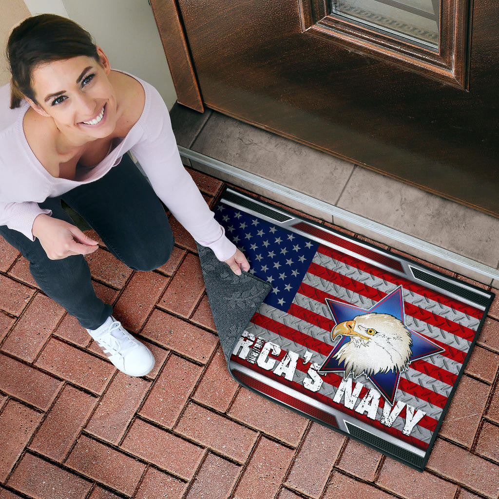US Independence Day America's Navy Eagle Head On US Steel Flag Door Mat Home Decor