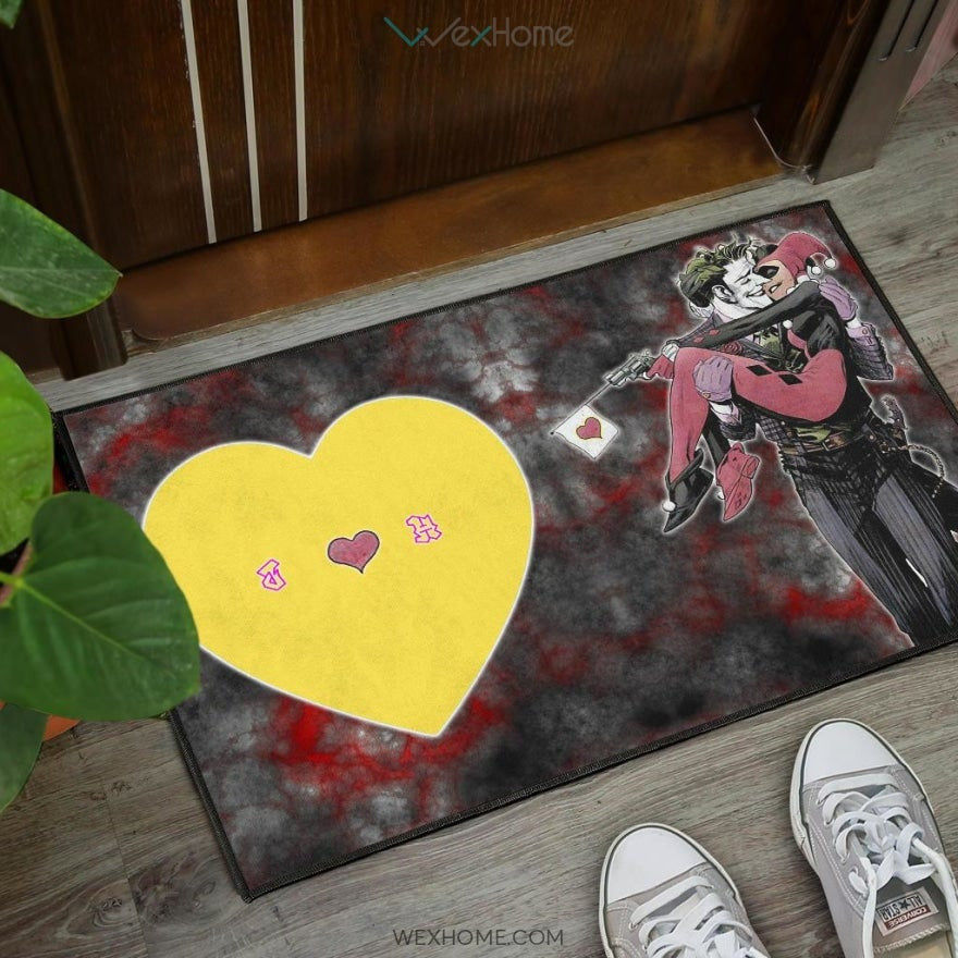 Horror Movie J & H Joker And Harley Quinn Love In Battle Door Mat Home Decor