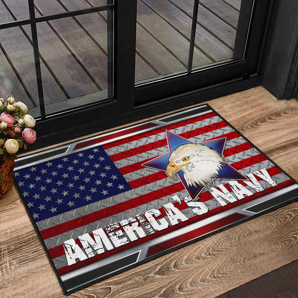 US Independence Day America's Navy Eagle Head On US Steel Flag Door Mat Home Decor