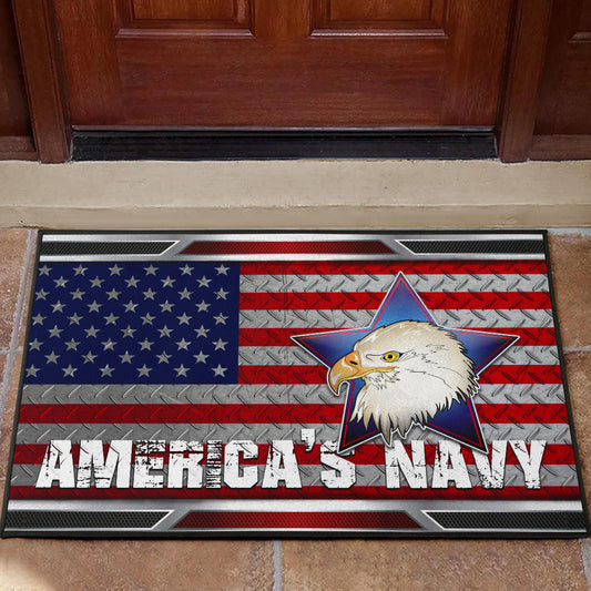US Independence Day America's Navy Eagle Head On US Steel Flag Door Mat Home Decor