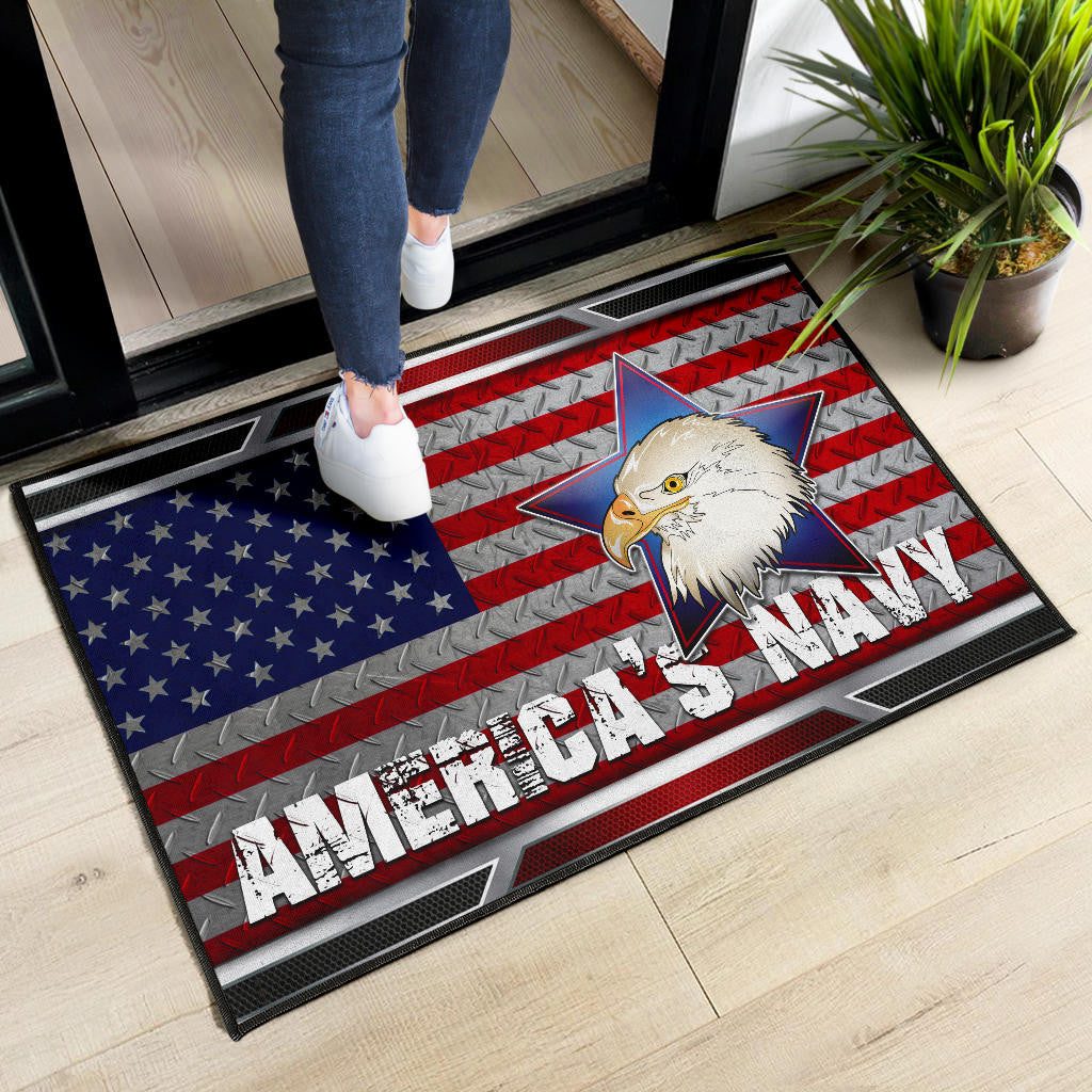 US Independence Day America's Navy Eagle Head On US Steel Flag Door Mat Home Decor