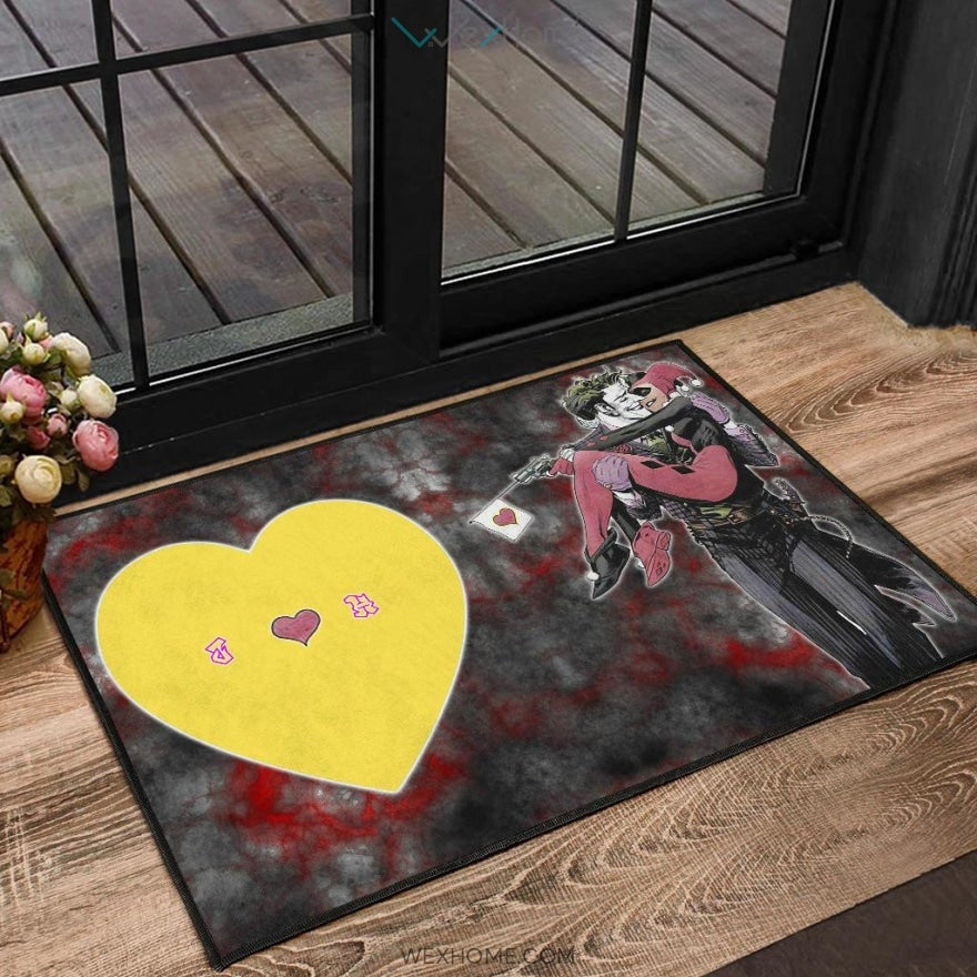 Horror Movie J & H Joker And Harley Quinn Love In Battle Door Mat Home Decor