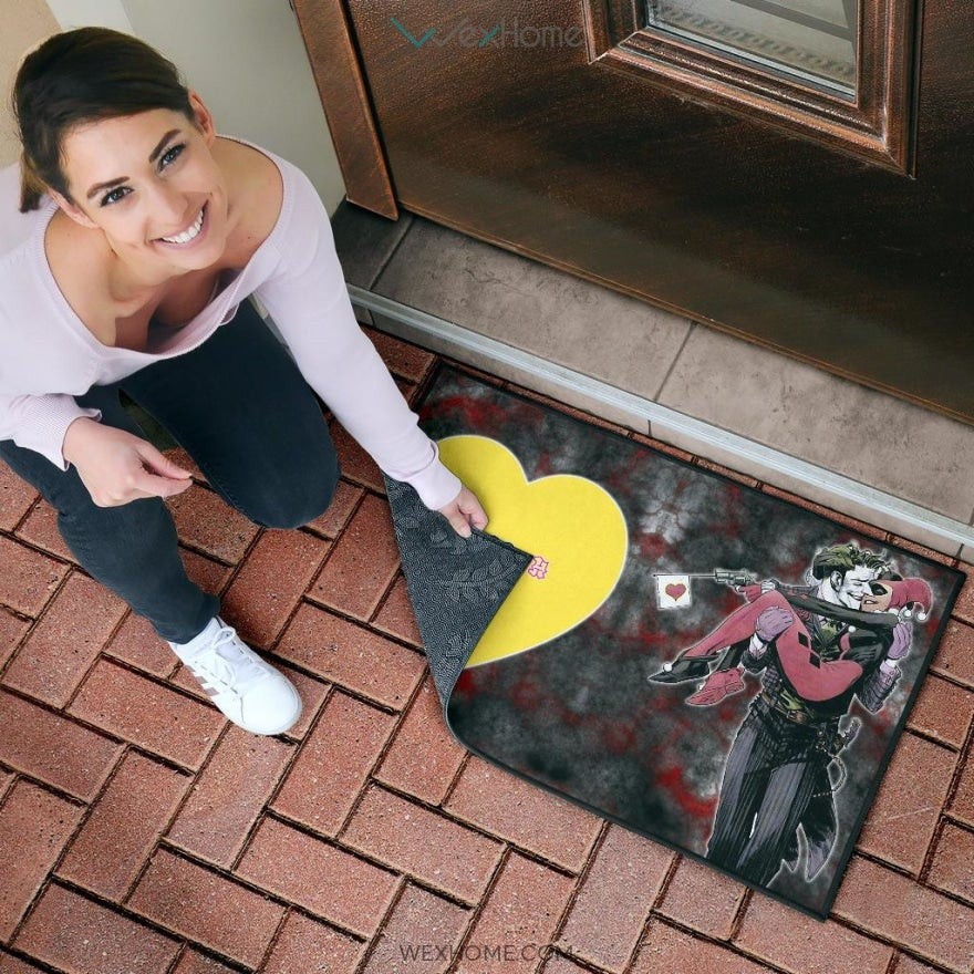 Horror Movie J & H Joker And Harley Quinn Love In Battle Door Mat Home Decor