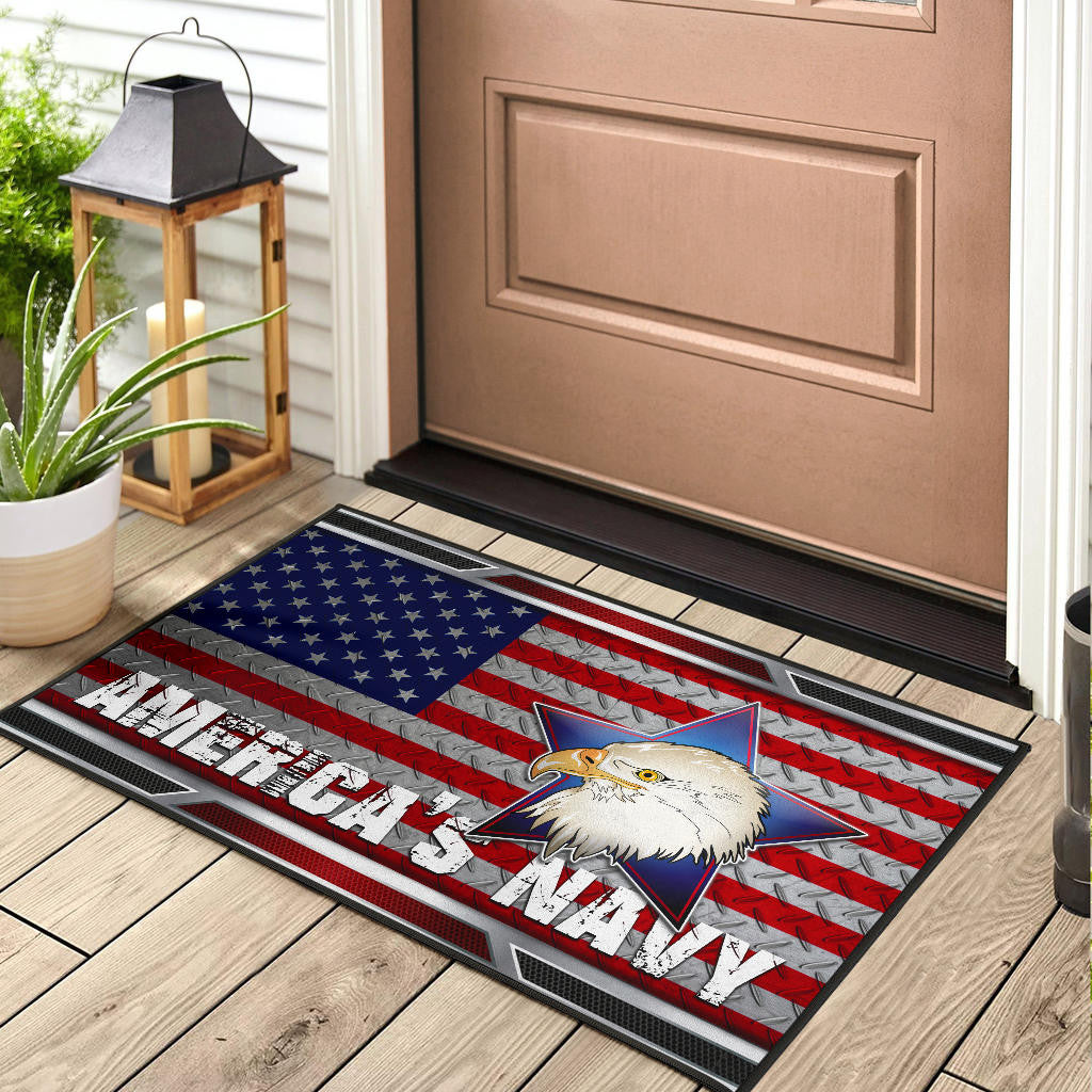 US Independence Day America's Navy Eagle Head On US Steel Flag Door Mat Home Decor