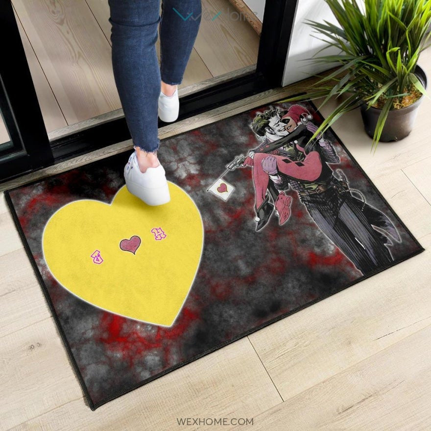 Horror Movie J & H Joker And Harley Quinn Love In Battle Door Mat Home Decor