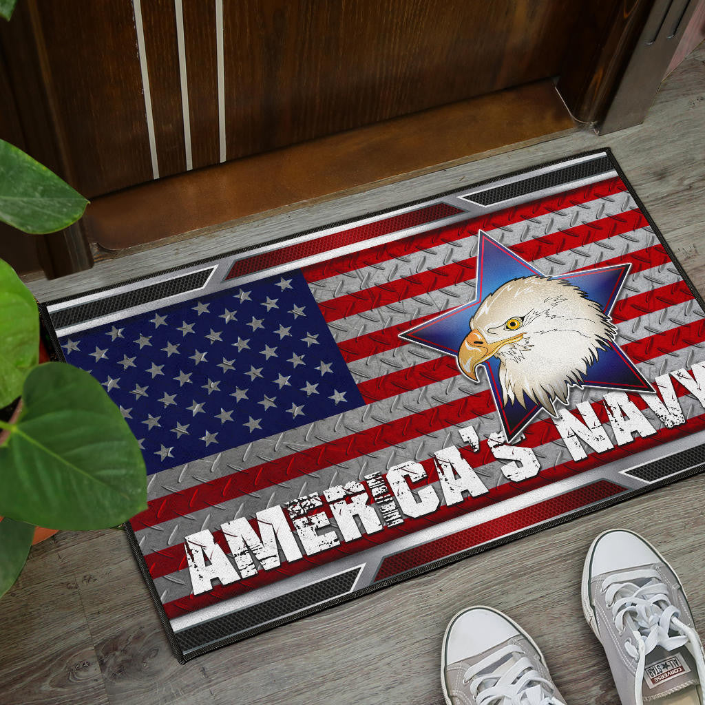 US Independence Day America's Navy Eagle Head On US Steel Flag Door Mat Home Decor