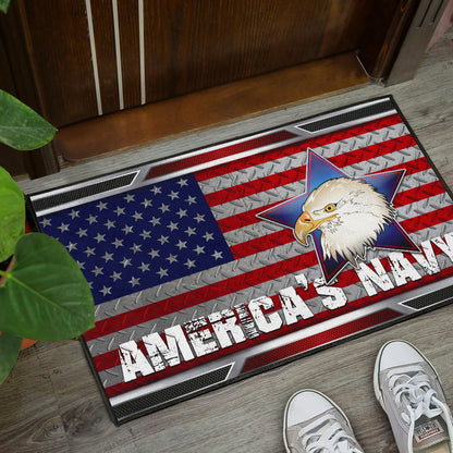 US Independence Day America's Navy Eagle Head On US Steel Flag Door Mat Home Decor