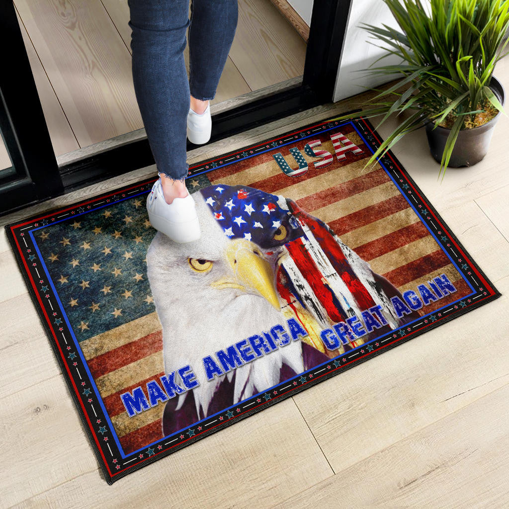 US Independence Day Funny Bald Eagle Face USA Star Door Mat Home Decor