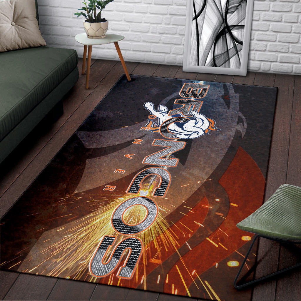 Denver American Football Broncos Machine Steel Broncos Metal Melting Area Rug Home Decor