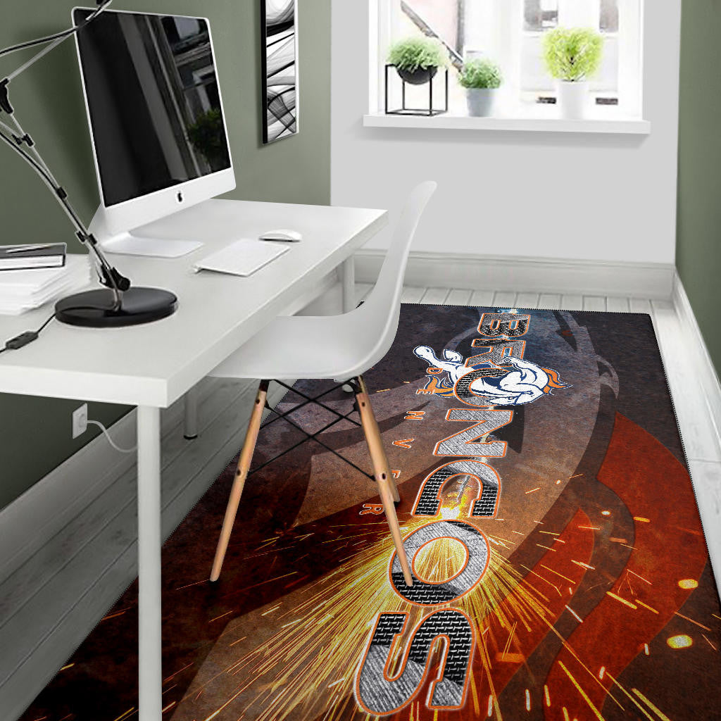Denver American Football Broncos Machine Steel Broncos Metal Melting Area Rug Home Decor