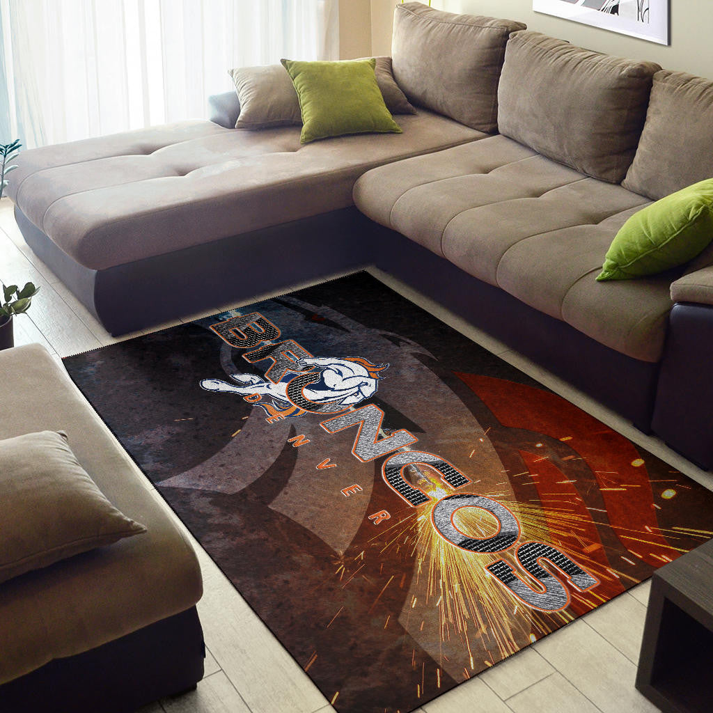 Denver American Football Broncos Machine Steel Broncos Metal Melting Area Rug Home Decor