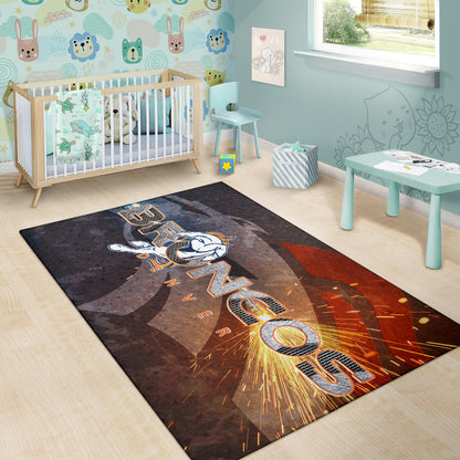 Denver American Football Broncos Machine Steel Broncos Metal Melting Area Rug Home Decor