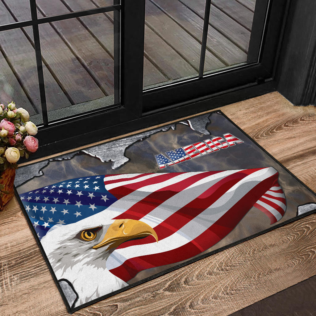 US Independence Day Minimal Eagle Head With US Flag Door Mat Home Decor