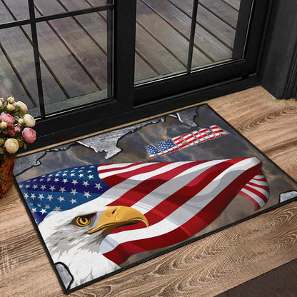 US Independence Day Minimal Eagle Head With US Flag Door Mat Home Decor