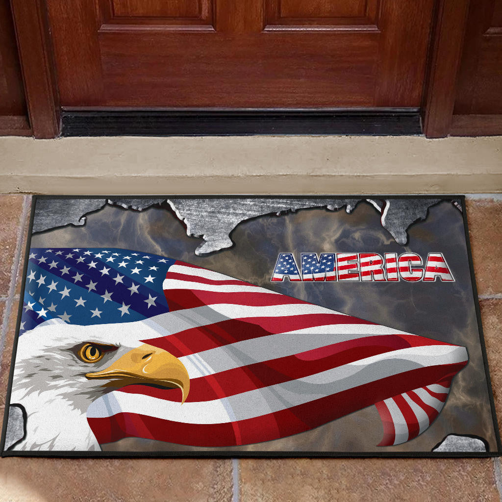 US Independence Day Minimal Eagle Head With US Flag Door Mat Home Decor