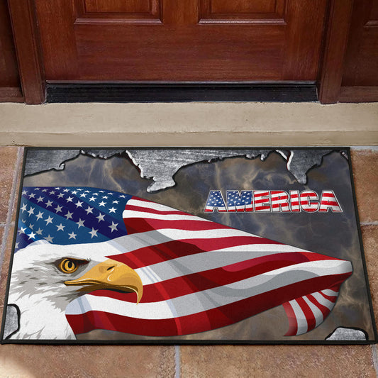 US Independence Day Minimal Eagle Head With US Flag Door Mat Home Decor