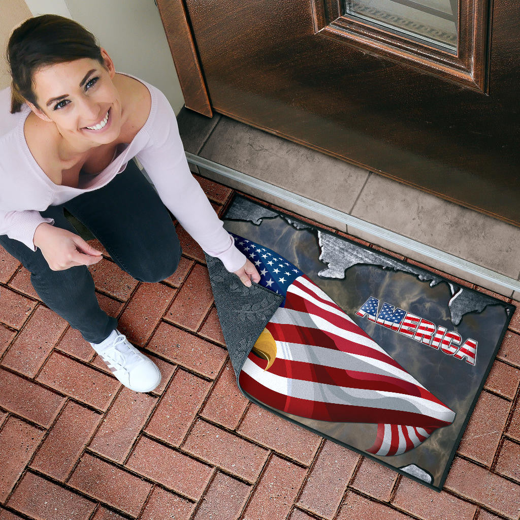 US Independence Day Minimal Eagle Head With US Flag Door Mat Home Decor