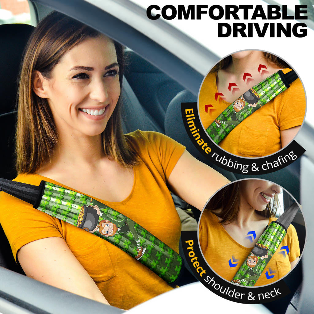 Saint Patrick's Leprechauns Stealing Pot Of Gold Coins Seat Belt Covers