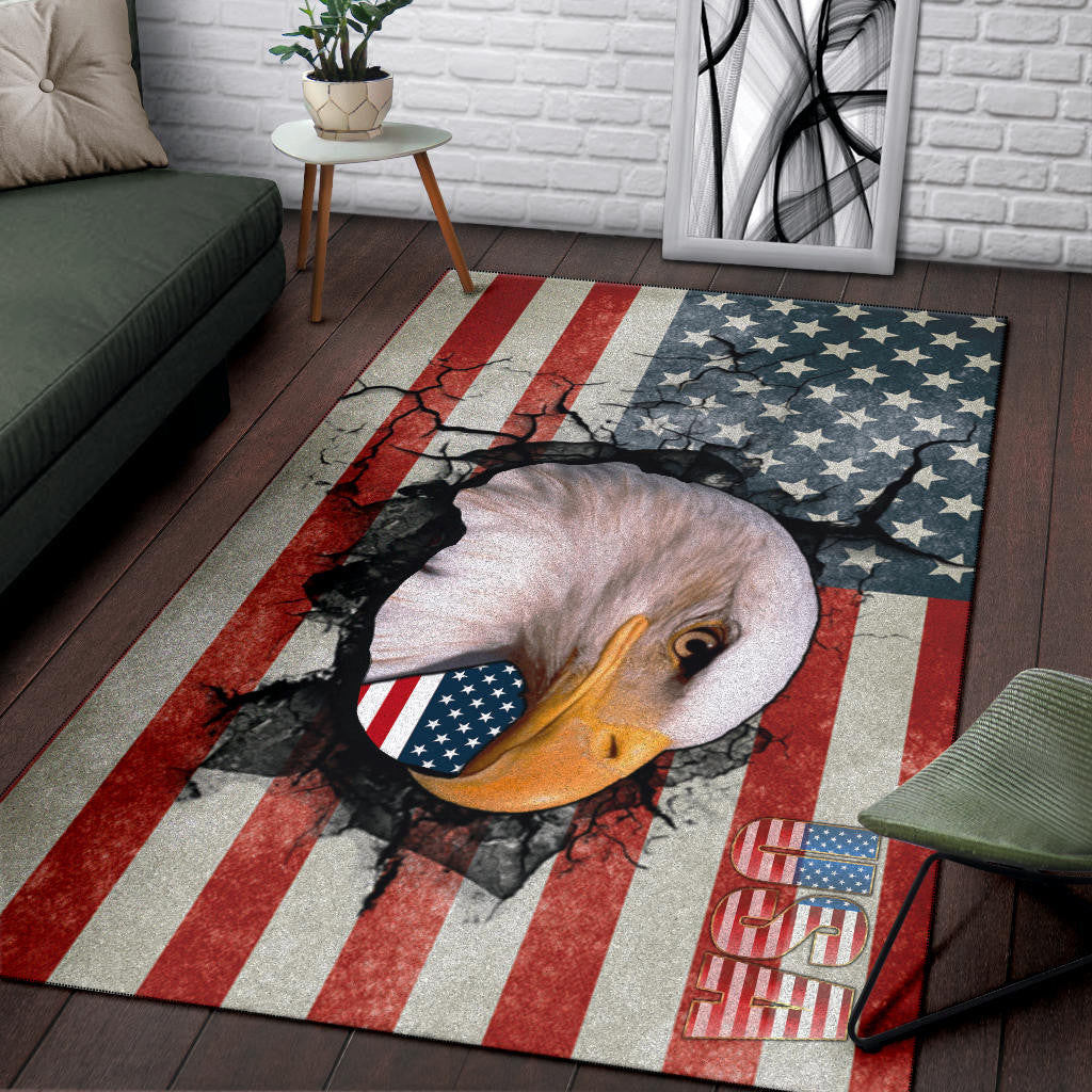 US Independence Day Bald Eagle Breaking Though US Flag Area Rug Home Decor