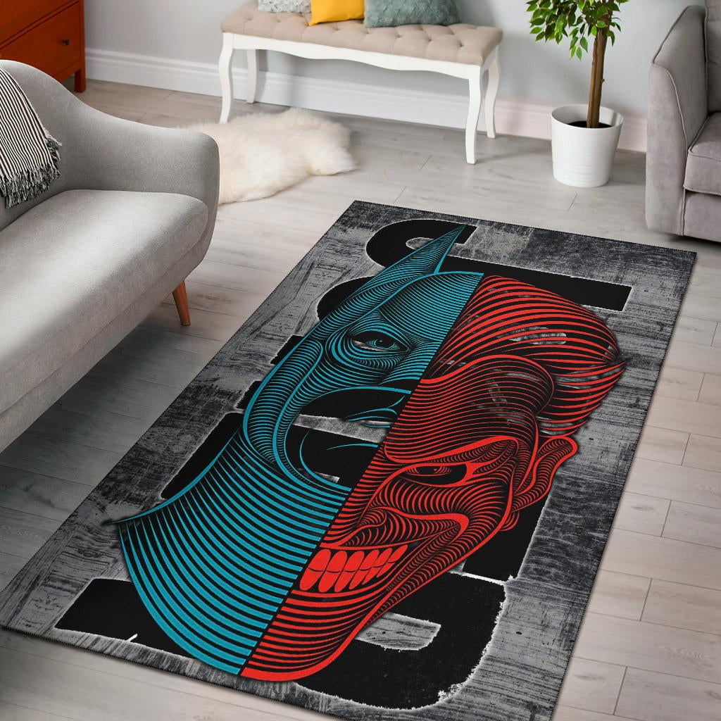 Horror Movie Joker Text Half Batman Half Joker Face Area Rug Home Decor