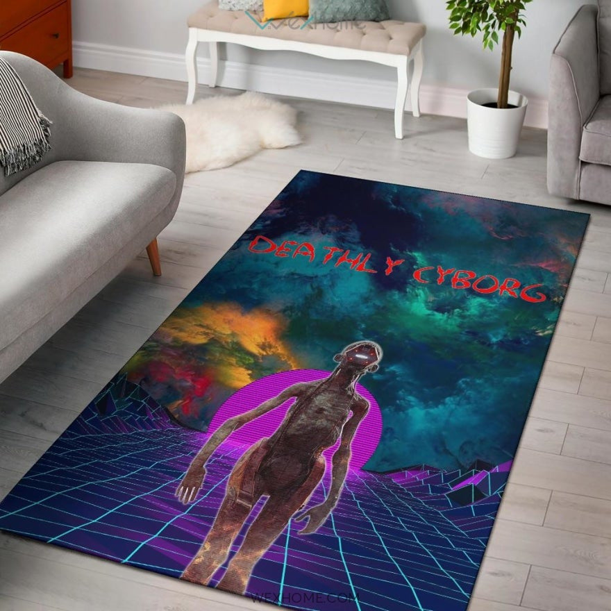 Horror Movie Deathly Cyborg Alien And Robot Retrowave Area Rug Home Decor