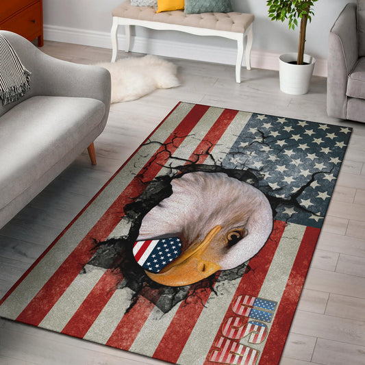 US Independence Day Bald Eagle Breaking Though US Flag Area Rug Home Decor