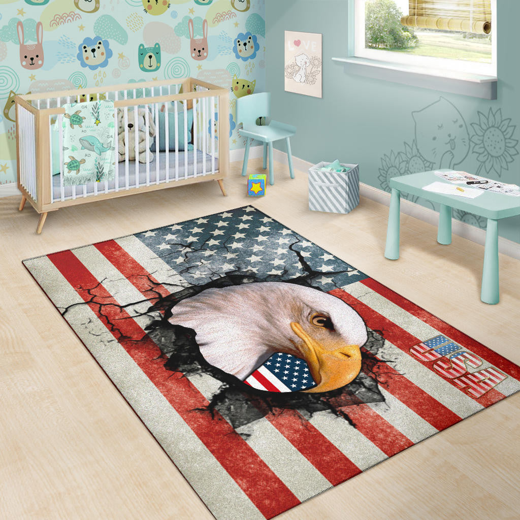 US Independence Day Bald Eagle Breaking Though US Flag Area Rug Home Decor