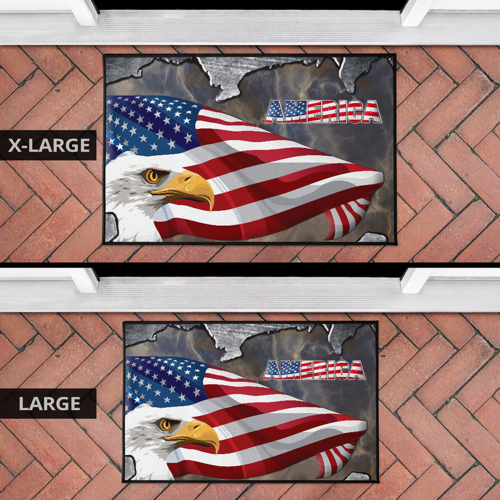 US Independence Day Minimal Eagle Head With US Flag Door Mat Home Decor