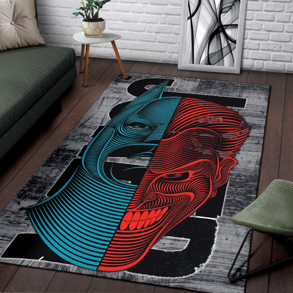 Horror Movie Joker Text Half Batman Half Joker Face Area Rug Home Decor