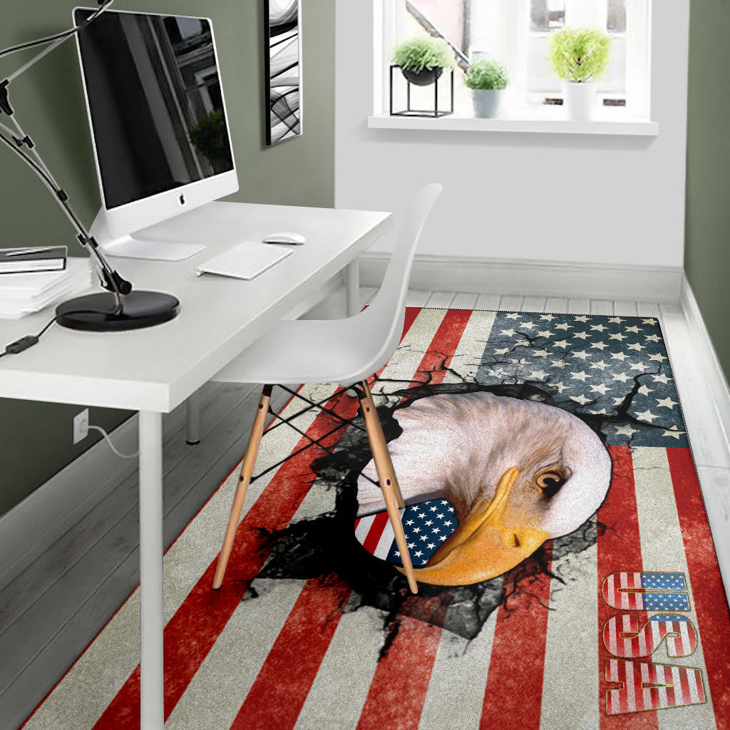 US Independence Day Bald Eagle Breaking Though US Flag Area Rug Home Decor