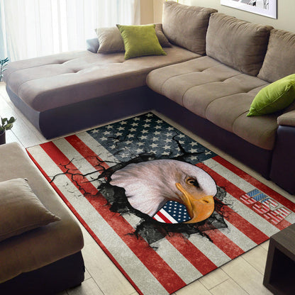 US Independence Day Bald Eagle Breaking Though US Flag Area Rug Home Decor