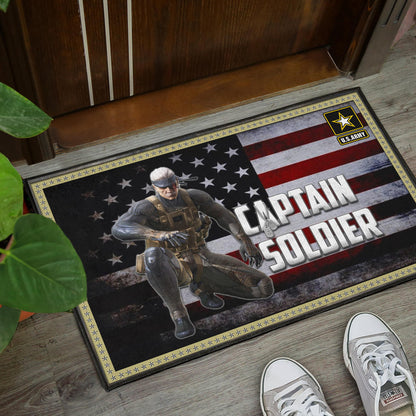 US Independence Day Captain Soldier US Flag Door Mat Home Decor