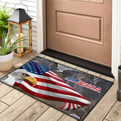 US Independence Day Minimal Eagle Head With US Flag Door Mat Home Decor