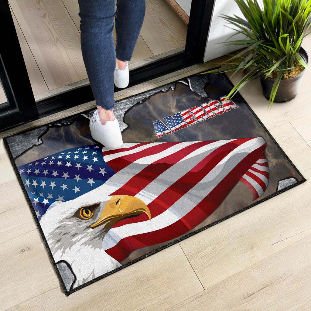 US Independence Day Minimal Eagle Head With US Flag Door Mat Home Decor