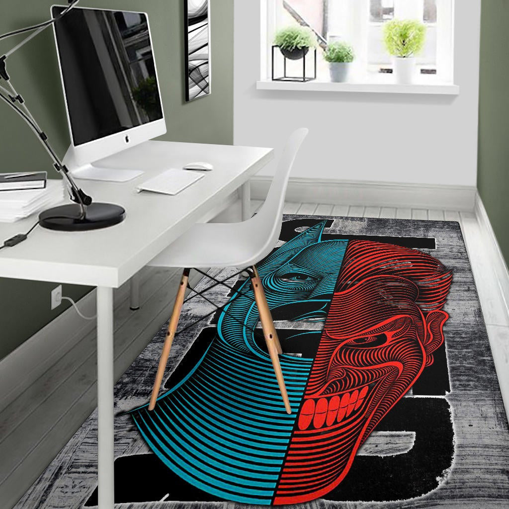 Horror Movie Joker Text Half Batman Half Joker Face Area Rug Home Decor
