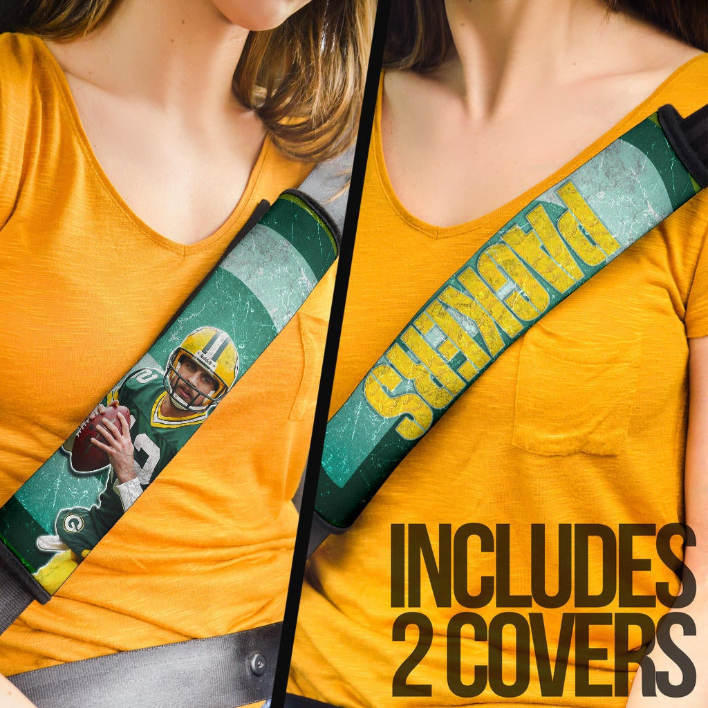 Green Bay Packers American Football Aaron Rodgers Ready To Throw Rugby Ball Seat Belt Covers