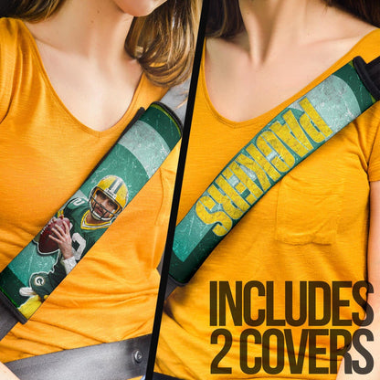 Green Bay Packers American Football Aaron Rodgers Ready To Throw Rugby Ball Seat Belt Covers