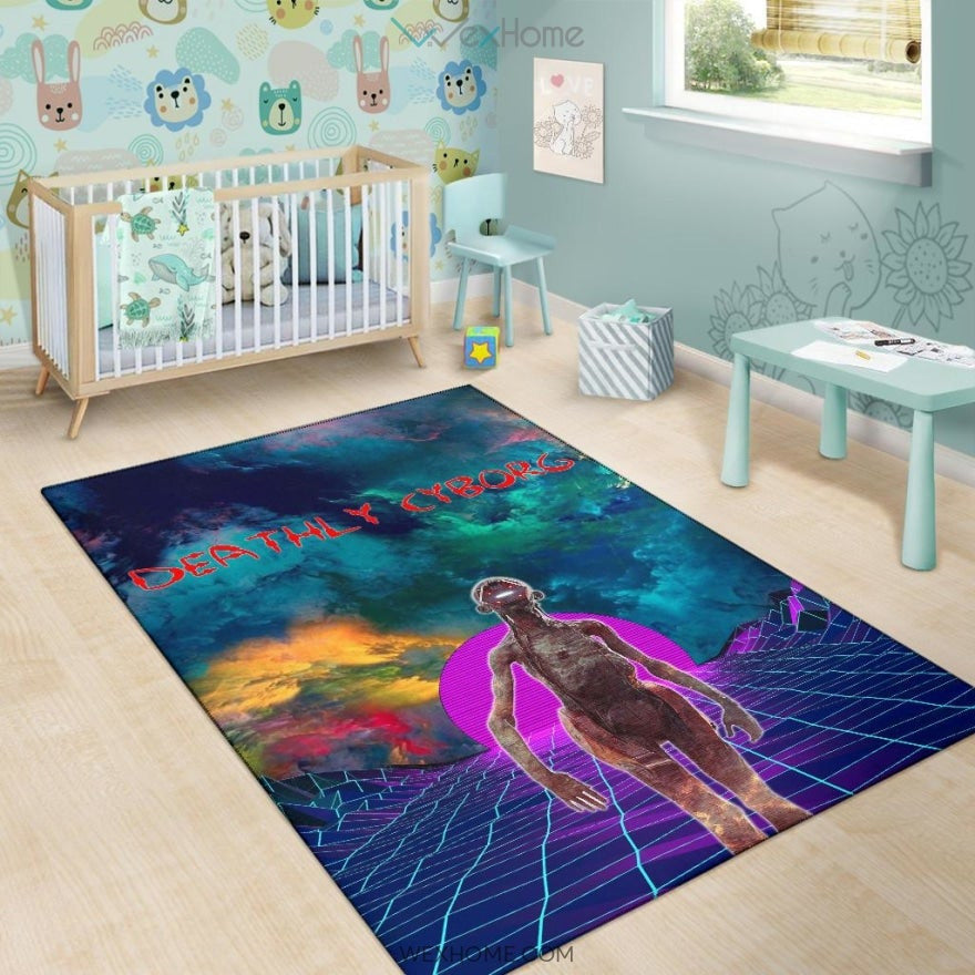 Horror Movie Deathly Cyborg Alien And Robot Retrowave Area Rug Home Decor