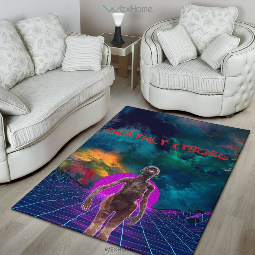 Horror Movie Deathly Cyborg Alien And Robot Retrowave Area Rug Home Decor