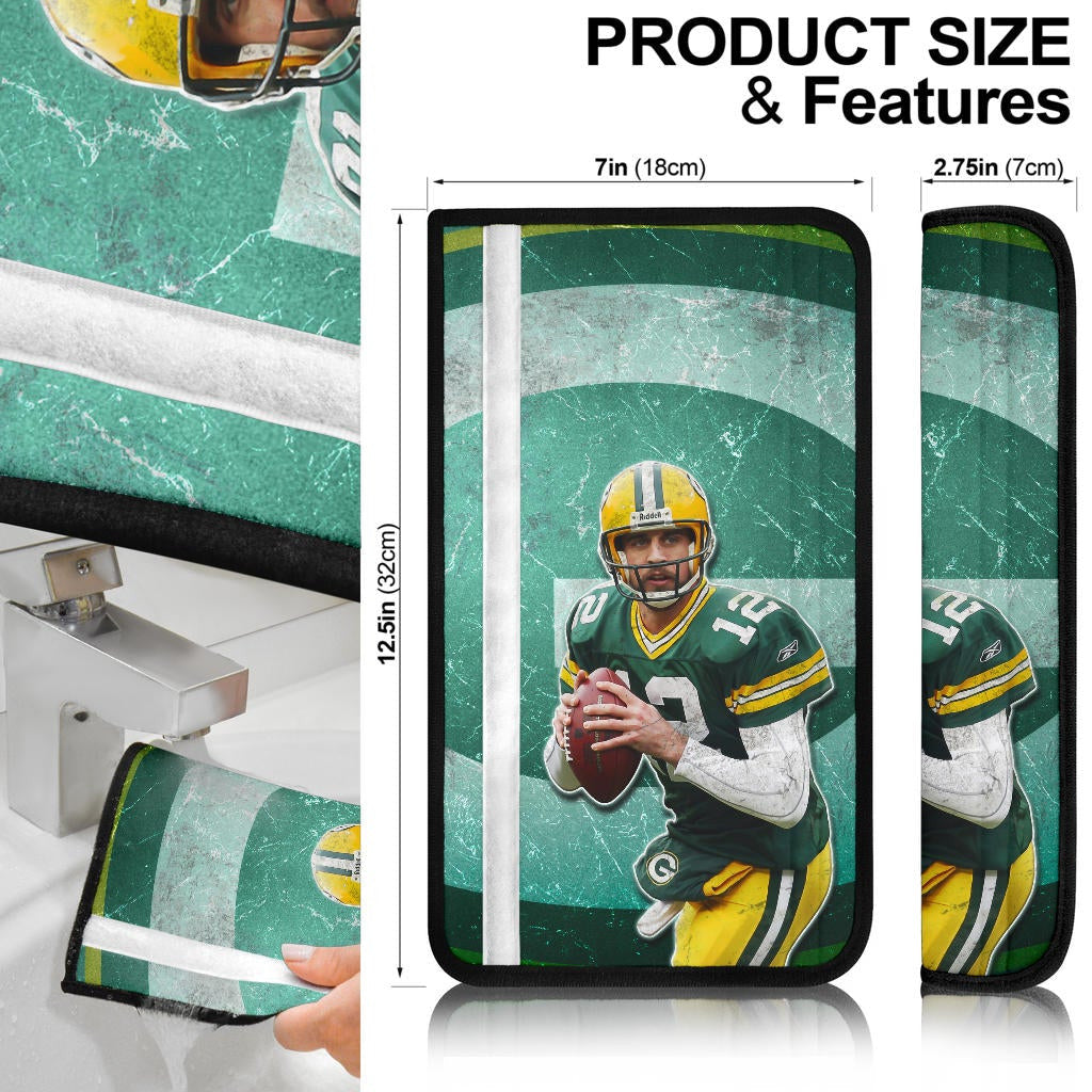 Green Bay Packers American Football Aaron Rodgers Ready To Throw Rugby Ball Seat Belt Covers